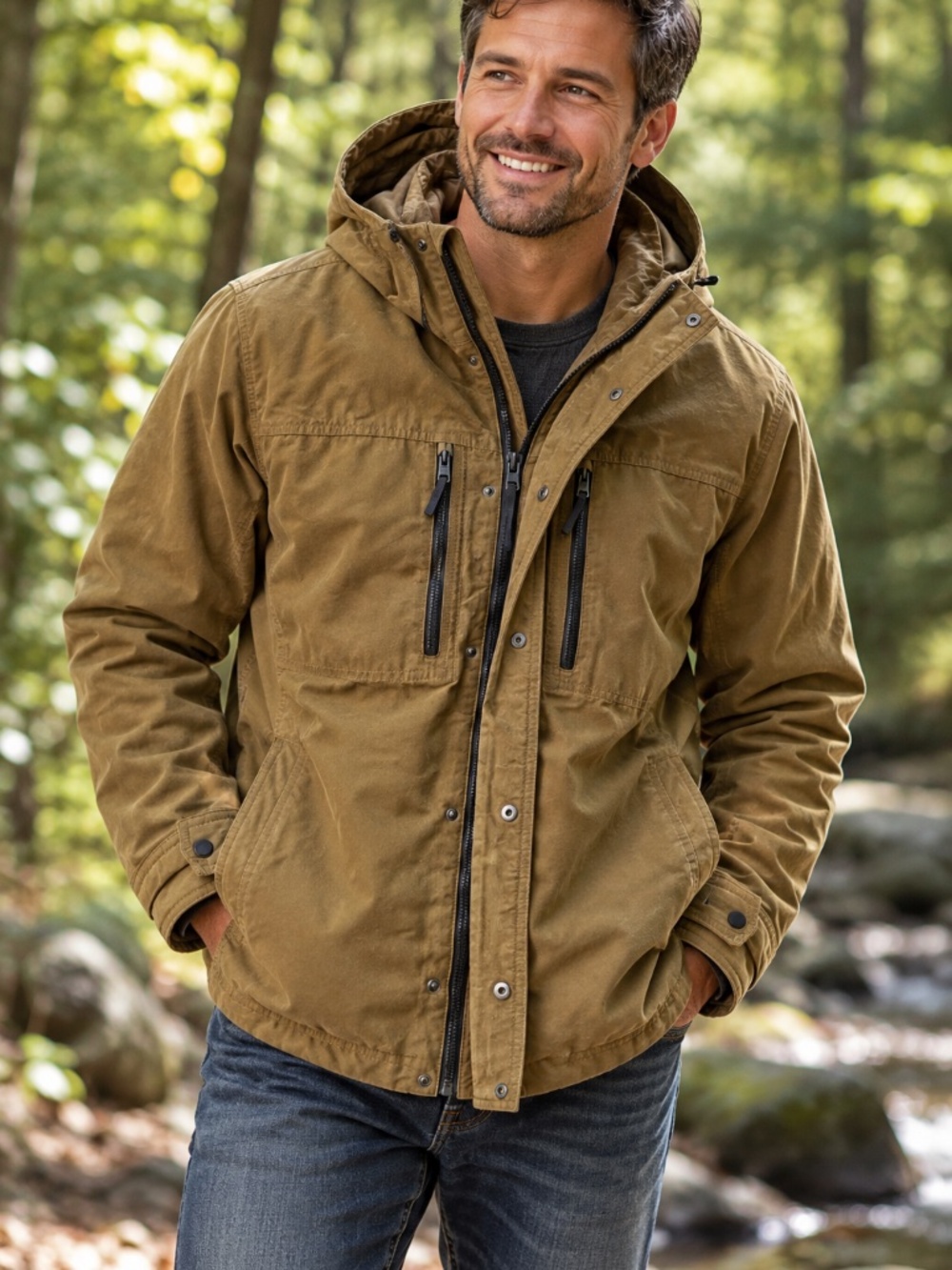 Simms Men's 2XL CORDURA Hooded Winter Hunting Outdoor Jacket Brown Gorpcore